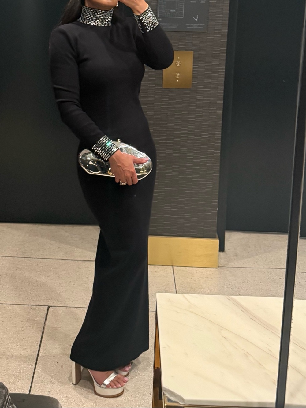 Retrofete Black Maxi Gown with Jeweled Collar and Cuff